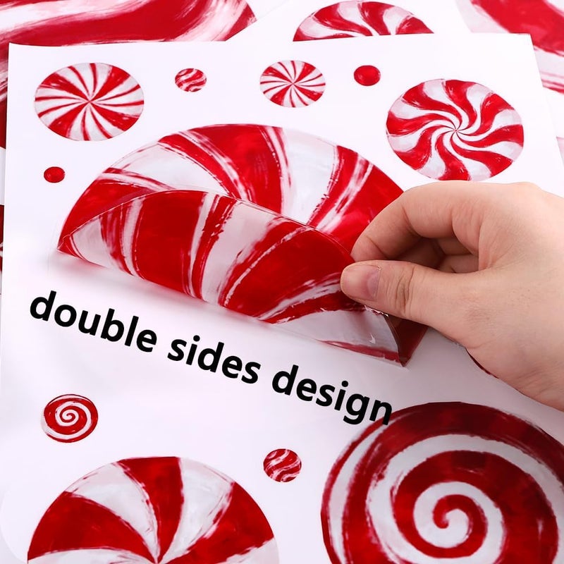 DULEFUN 8 Sheets Christmas Window Clings, Candy Window‘s Decals Oil Painting Christmas Red Candy Stickers for Xmas Home Office School Decor Winter Glass Window Decoration - Image 4